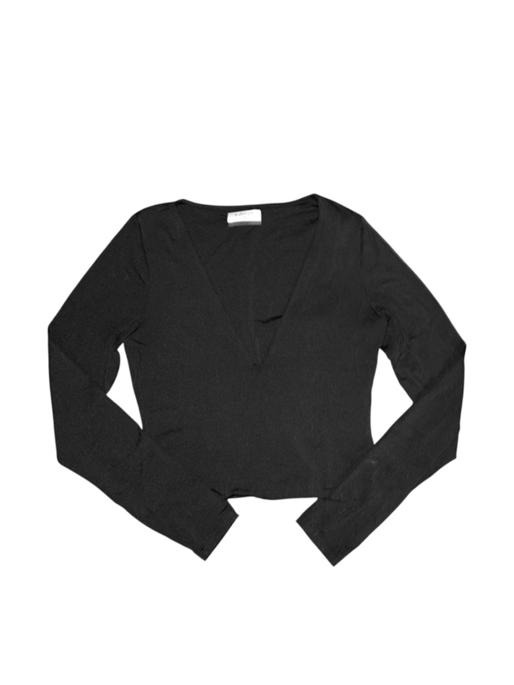 Babaton Black Ribbed V-Neck Long Sleeve Crop Top